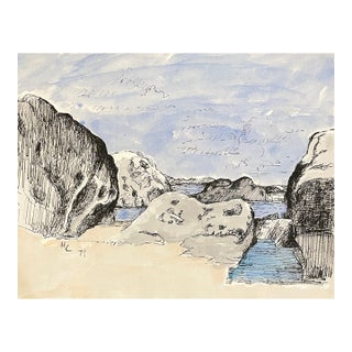 1979 Hayward Ciker Caribbean Beach Watercolor For Sale