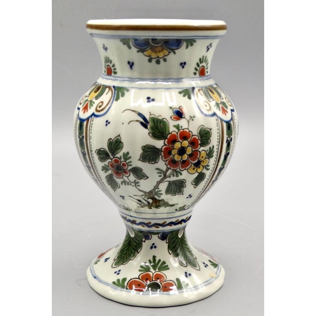 Royal Delft Dutch Hand Painted Royal Delft Chinoiserie Polychrome Vase For Sale - Image 4 of 8