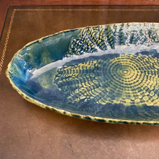 Vintage Blue and Green Serving Bowl - Folk Art Pottery For Sale - Image 4 of 10