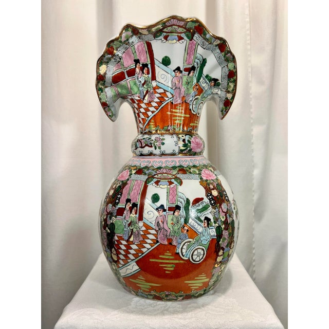 Vintage Chinese Export Famille Rose Monumental Floriform Vase For Sale - Image 10 of 12