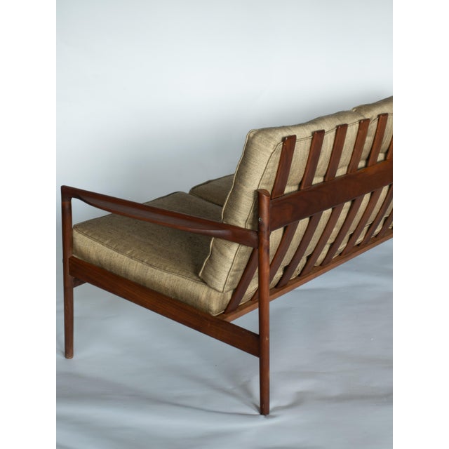 Ib Kofod Larsen for Selig Picket Back Sofa, Danish MCM Walnut Frame Couch For Sale - Image 9 of 13