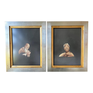 Pair of Framed Japanese Embroidery Art Portraits