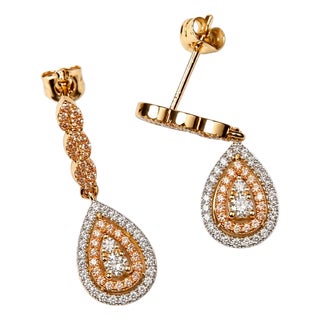 Late 20th Century 14K White Two Tone Gold Diamond Teardrop Dangle Earrings, Pair For Sale