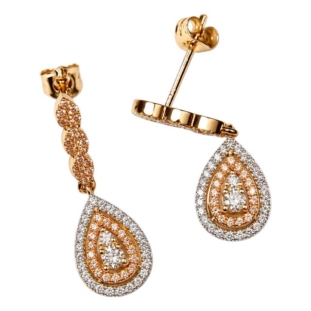 Late 20th Century 14K White Two Tone Gold Diamond Teardrop Dangle Earrings, Pair For Sale