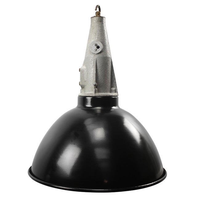 Vintage Industrial Black Enamel Cast Pendant Light For Sale - Image 4 of 4