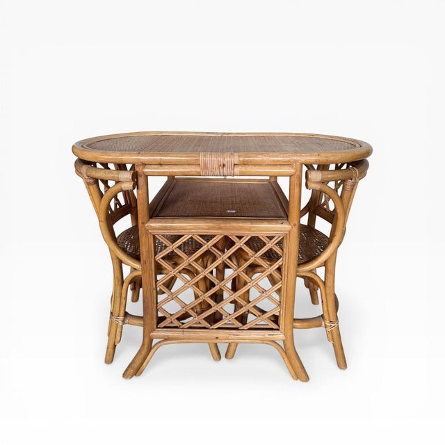 Wood Mid-Century Bamboo and Rattan Compact Dining Table and Chairs, 1970s, Set of 5 For Sale - Image 7 of 8