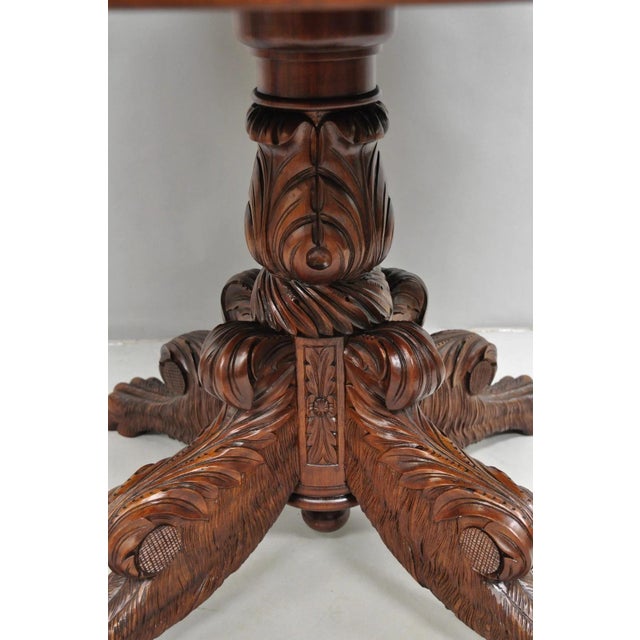 Antique French Empire Carved Mahogany Paw Foot Pedestal Base Round Center Table For Sale In Philadelphia - Image 6 of 12