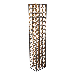 Mid 20th Century Mid Century Modern Tall and Narrow Iron Wine Rack with Leather Straps For Sale