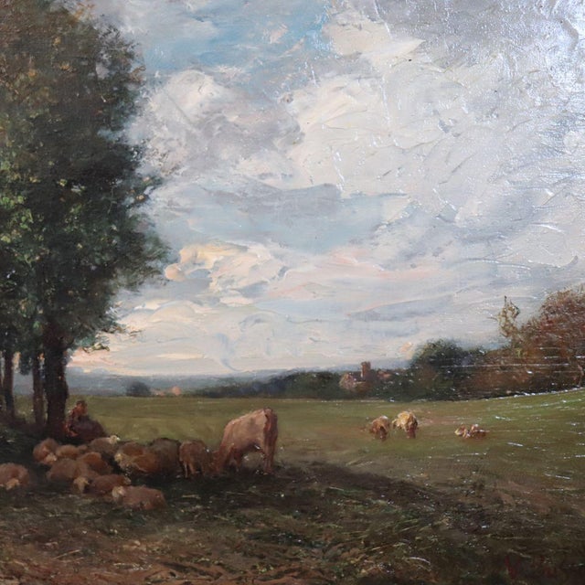 V. Bussolino, Landscape with Flock, Oil Painting on Board, 19th Century, Framed For Sale - Image 7 of 13