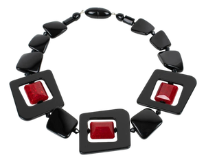 Angela Caputi Red and Black Resin Beaded Choker Necklace