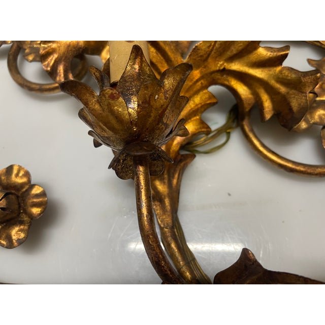 Large Florentine Gold Gilded Tole Sconces, 1960s, Set of 2 For Sale - Image 6 of 13
