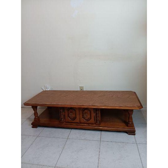Wood Vintage Wood Coffee Table Two Doors Medium Tone Traditional Style For Sale - Image 7 of 7