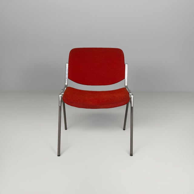 Italian modern red fabric dsc chairs giancarlo piretti anonima castelli, 1970s set of four stackable dsc chairs with...