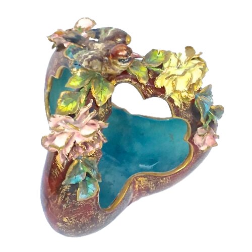 Antique Majolica Bird & Floral Basket For Sale - Image 4 of 9