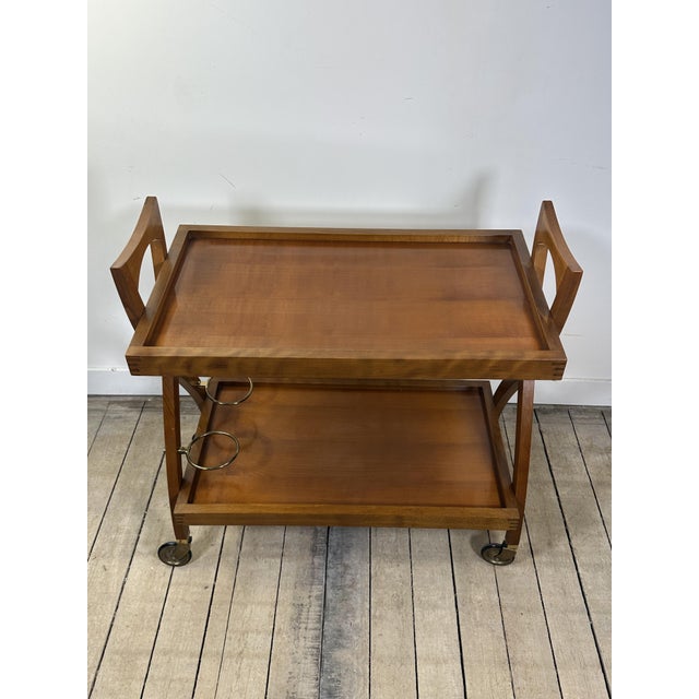 Vintage Cherry Wood Rolling Serving Cart, 1970s For Sale - Image 4 of 12