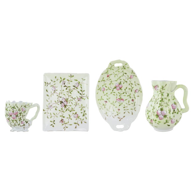 Vintage Hand-Painted Porcelain Pitcher & Plates Set With Floral Design For Sale - Image 12 of 12