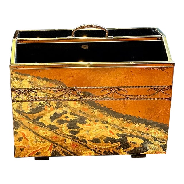 Vintage Hammered Brass Magazine Rack -Elegant English Design, Great Condition” For Sale