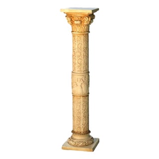 Antique Neoclassical Corinthian Style Genre Scene Sculpture Stand, Resin, C1930 For Sale