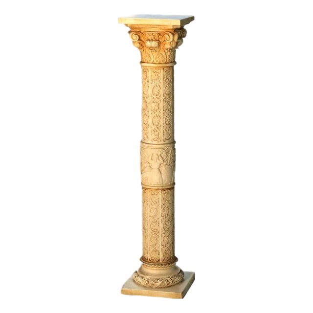 Antique Neoclassical Corinthian Style Genre Scene Sculpture Stand, Resin, C1930 For Sale