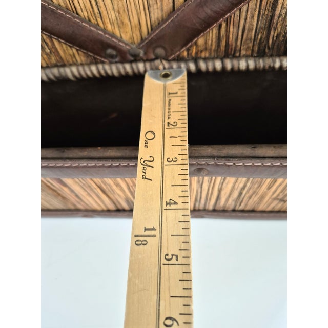 Vintage 1970's Wood Rattan & Leather Wall Organizer Mail Pocket Letter Holder For Sale - Image 9 of 9