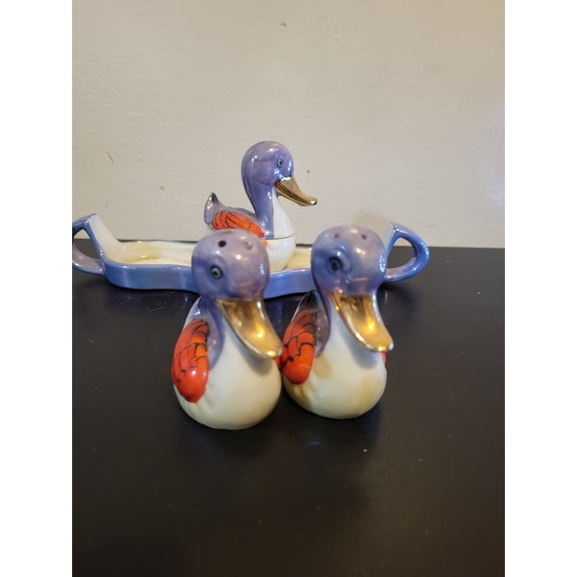 Vintage Japanese Lusterware 4 Piece Duck Condiment Set For Sale In San Francisco - Image 6 of 16