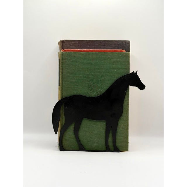 Vintage Black Metal Horse Bookends, Equestrian Library Decor For Sale - Image 4 of 4