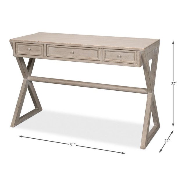 Campaign X-Frame Writing Desk in Stone Grey For Sale - Image 12 of 12