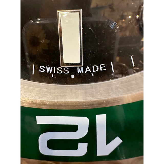 Vintage Black Silver and Green Rolex Display Wall Clock For Sale - Image 13 of 15