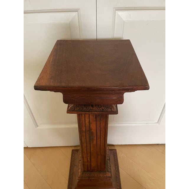 Antique Wooden Carved Column Pedestal Plant Stand For Sale - Image 11 of 12