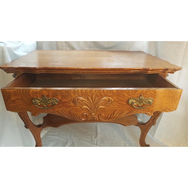 1890s Victorian Style Golden Oak Library Table For Sale - Image 4 of 13