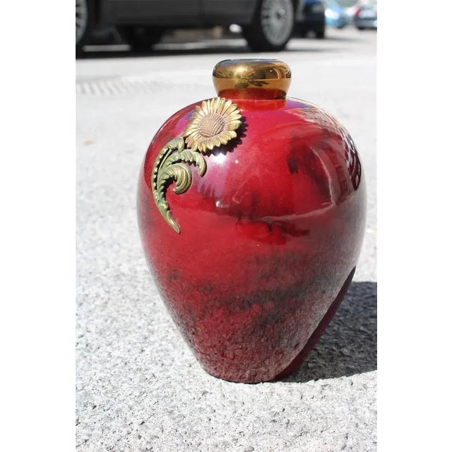 Art Deco Red Ceramic Vase with Gold and Brass, 1930s For Sale - Image 9 of 9