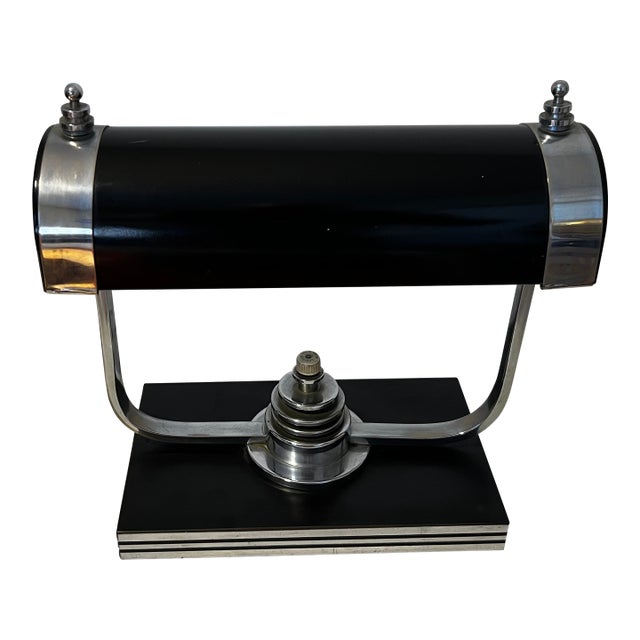 1930s Markel Art Deco Desk Lamp, Black Enamel & Chrome, Machine Age For Sale