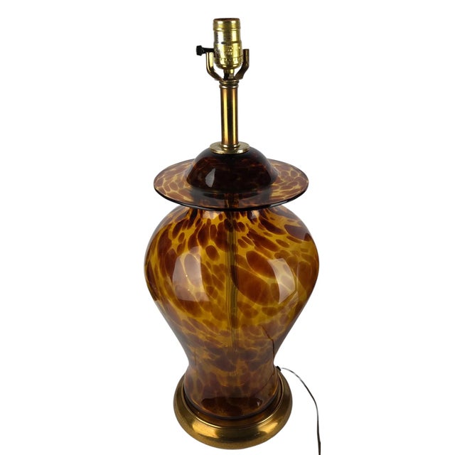 Metal Vintage Tortoiseshell Art Glass Table Lamp For Sale - Image 7 of 11