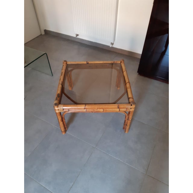 Vintage Coffee Table in Rattan, Bamboo and Smoked Glass in the style of Vivai del Sud For Sale - Image 4 of 13