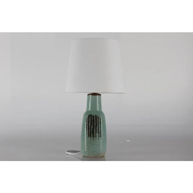 Danish Stoneware Table Lamp in Matte Salt Green Glaze by Eva Stæhr-Nielsen for Saxbo, 1960s For Sale - Image 13 of 13