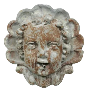 Antique French Neoclassical Small Lead Cherub Head Garden Wall Fountain