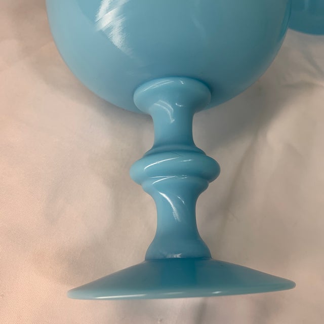 1930s Vintage French Turquoise Blue Opaline Glass Champagne Coupes or Sherbet Glasses, by Portieux Vallerysthal Set of 10 For Sale - Image 5 of 9