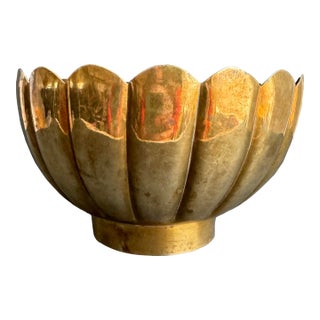 Vintage Brass Lotus Flower Planter Cache Pot Centerpiece Bowl For Sale