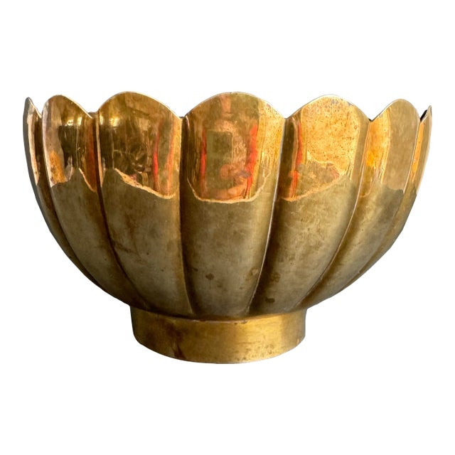 Vintage Brass Lotus Flower Planter Cache Pot Centerpiece Bowl For Sale