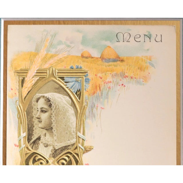 Art Nouveau 1900 Original French Advertising Menu (Artisane Bretonne De Baud) Matted For Sale - Image 3 of 5