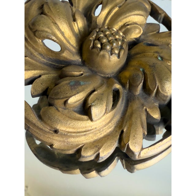 Antique Gilt Brass Acanthus Leaf Rosette Medallion Threaded Architectural Mount Finial For Sale - Image 4 of 10
