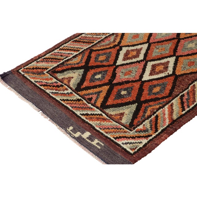 1950s 1950s Vintage Tribal Runner in Multicolor Diamond Patterns, Geometric Border For Sale - Image 5 of 7