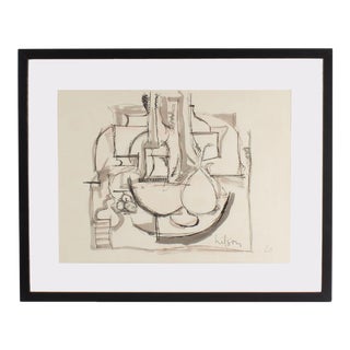 1960 Signed Abstract Ink and Watercolor Drawing by Harry Hilson For Sale