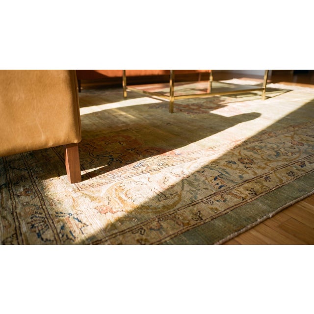1900s Ligth Green Medallion Antique N. Indian Amritsar Carpet 9'2" X 11'8" Knotted Wool Rug For Sale - Image 15 of 15