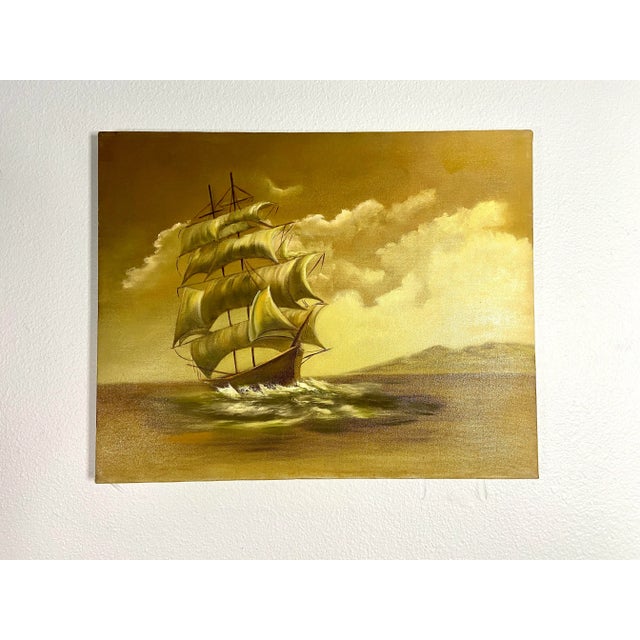 1960s Mid 20th Century Seascape with Clippership Oil Painting For Sale - Image 5 of 5