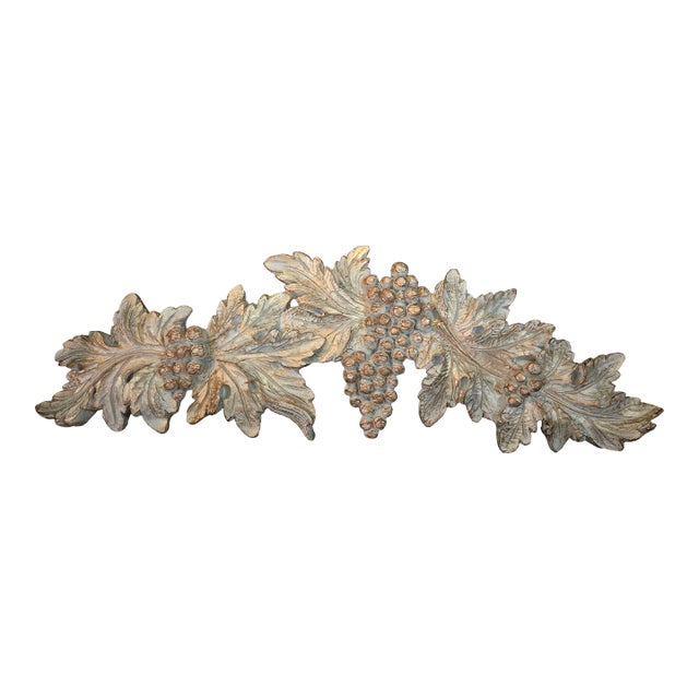 Vintage Over the Door Resin Leaf Accent Decor With Grapes For Sale