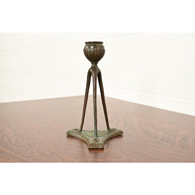Art Deco Tiffany Studios New York Bronze Candlestick, Circa 1910 For Sale - Image 3 of 14