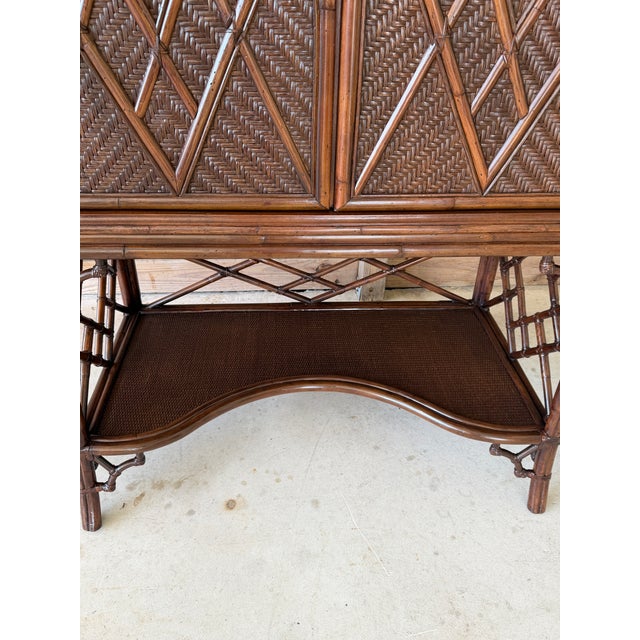 Vintage British Colonial Pagoda Rattan Fretwork Diamond Weave Armoire For Sale - Image 10 of 12