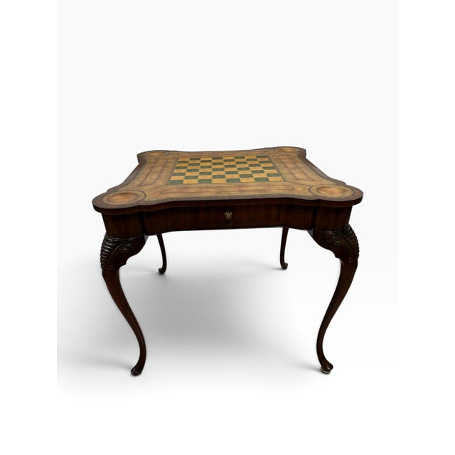 Late 20th Century Maitland-Smith Hollywood Regency 5-Piece Game Table & Carved Shell-Back Chairs Set For Sale - Image 11 of 12