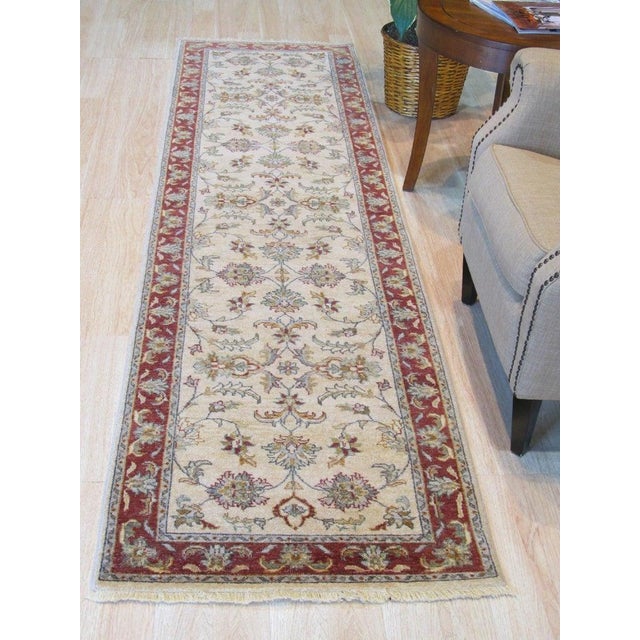 Area Size Ivory Hand-Knotted Wool Floral Symmetry Motif Traditional Carpet Rug For Sale - Image 4 of 4